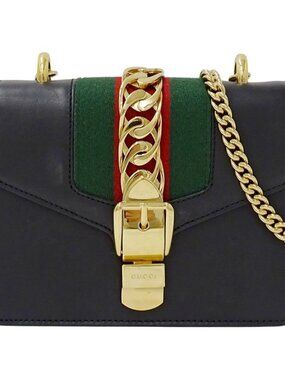 Gucci Shoulder Bag Sylvie Leather Black Chain